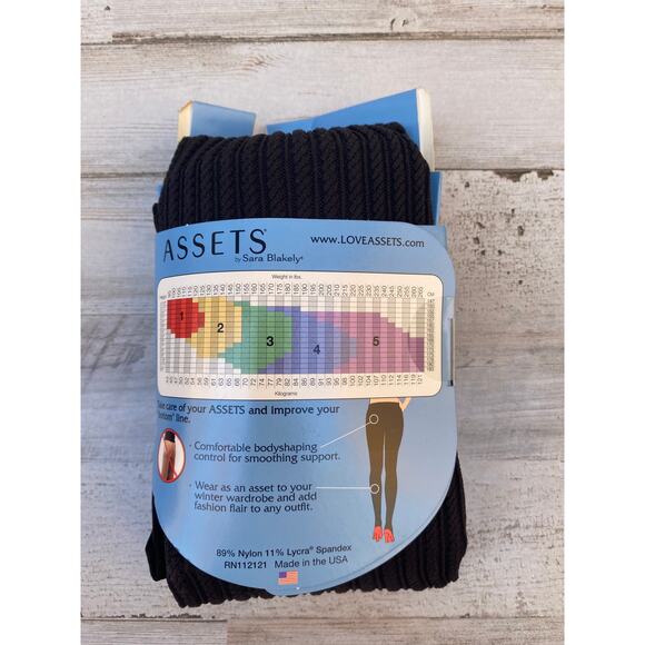 Assets by Sara Blakely Terrific Textured Black Tights SZ 5 A100288 - Picture 2 of 5